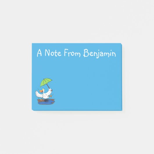Funny eend met paraplu dansende cartoon post-it® notes (Voorkant)