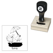 Funny eend met paraplu dansende cartoon 	rubberstempel (Gestempeld)