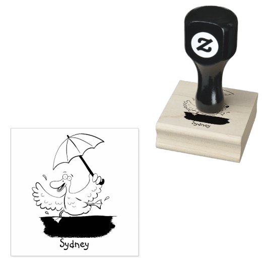 Funny eend met paraplu dansende cartoon 	rubberstempel (Gestempeld)
