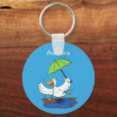 Funny eend met paraplu dansende cartoon sleutelhanger (Voorkant)