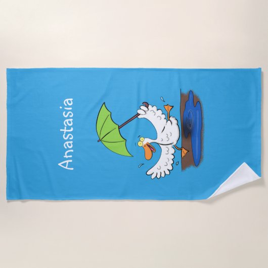 Funny eend met paraplu dansende cartoon strandlaken (Voorkant)