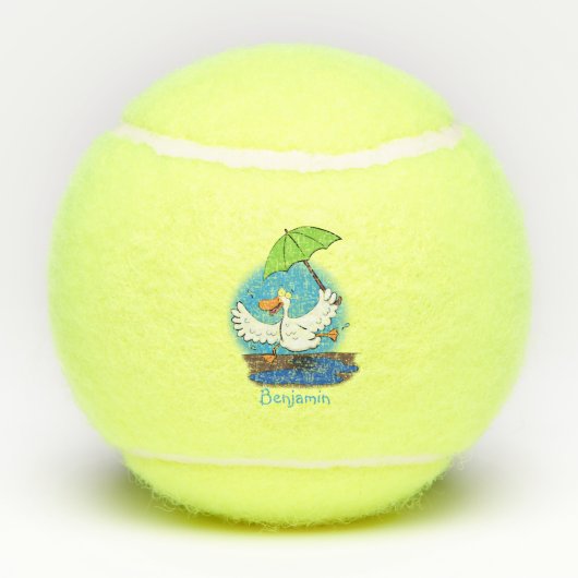 Funny eend met paraplu dansende cartoon tennisballen (Achterkant)