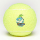 Funny eend met paraplu dansende cartoon tennisballen (Voorkant)