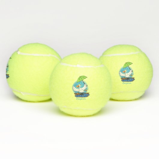 Funny eend met paraplu dansende cartoon tennisballen (Multi)