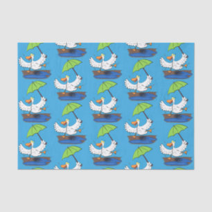 Funny eend met paraplu dansende cartoon tissuepapier