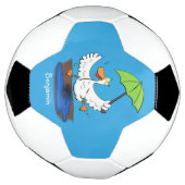 Funny eend met paraplu dansende cartoon voetbal (Gedraaid)