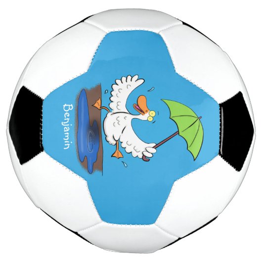 Funny eend met paraplu dansende cartoon voetbal (Gedraaid)