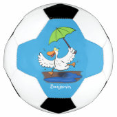 Funny eend met paraplu dansende cartoon voetbal (Voorkant)