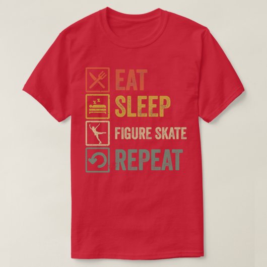 Funny eet Slaapstand Figuur Schaats herhaalde retr T-shirt (Design voorkant)