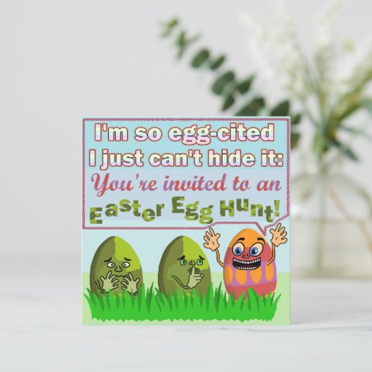 Funny Eggreferred Easter Egg Hunt Kinder Partij Kaart (Staand voorkant)