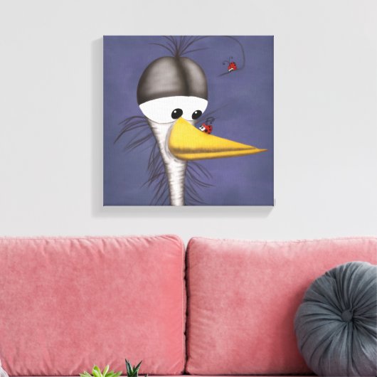 Funny Egret Cartoon Canvas Afdruk (Insitu (Woonkamer))