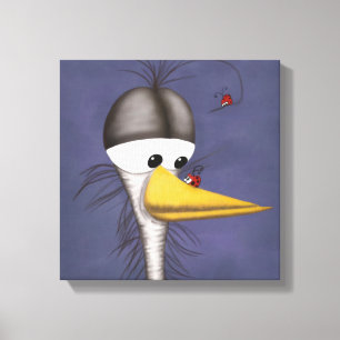 Funny Egret Cartoon Canvas Afdruk