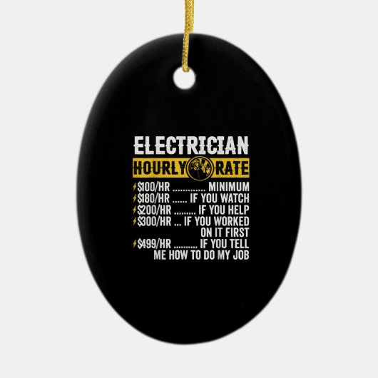 Funny Electricia Apparel, Mannen met een uurtarief Keramisch Ornament (Voorkant)