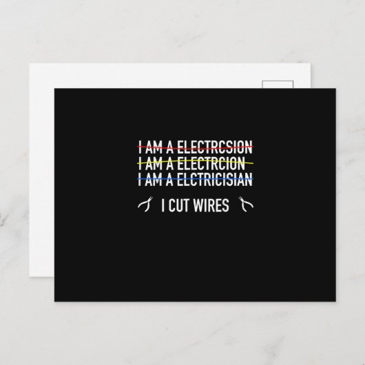 Funny Electricia Shirt, ik knip snoeren. Briefkaart (Voorkant / Achterkant)