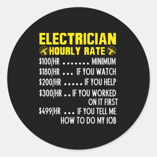 Funny Electrician Hourly Rate Pricing Chart Ronde Sticker (Voorkant)