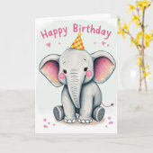 Funny Elephant Bonne Carte d'anniversaire (Fleur jaune)