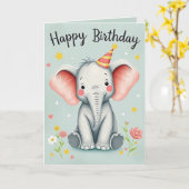 Funny Elephant Bonne Carte d'anniversaire (Fleur jaune)