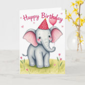 Funny Elephant Bonne Carte d'anniversaire (Fleur jaune)
