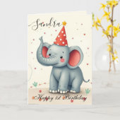 Funny Elephant Bonne Carte d'anniversaire (Fleur jaune)