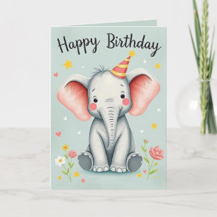 Funny Elephant Happy Birthday Kaart