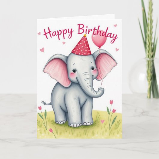 Funny Elephant Happy Birthday Kaart (Voorkant)