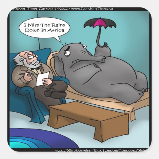 Funny Elephant in Therapy Kaarten T - shirts Vierkante Sticker (Voorkant)