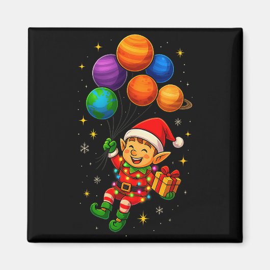 Funny Elf Astronaut With Planets Christmas Pjs For Magneet (Voorkant)