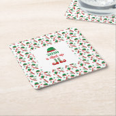 Funny Elf Christmas Gezegde Groen Rood Vierkante Kartonnen Onderzetter (Schuin)