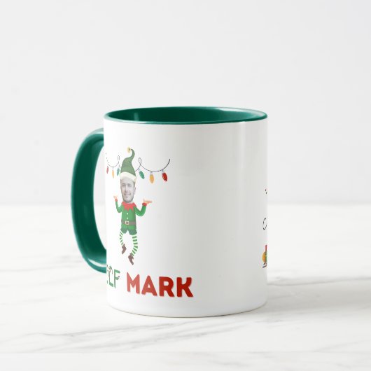 Funny elf coffee mug with your customizable face (Devant gauche)