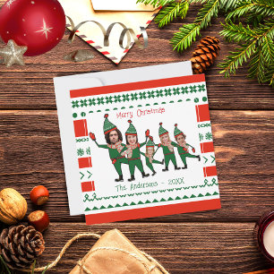 Funny Elf Familie van Vijf Foto Rood Kerst Feestdagenkaart