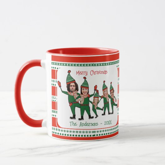 Funny Elf Familie van Vijf Foto Rood Kerst Mok (Links)