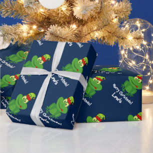 Funny elf kikker-kerstpapier voor kinderen cadeaupapier