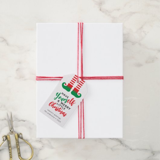 Funny Elf Merry Kerstmis Cadeaulabel (Met Touw)