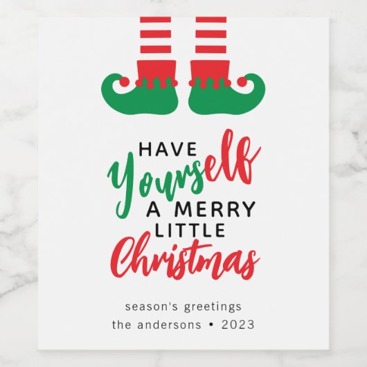 Funny Elf Merry Kerstmis Wijn Etiket (Enkel label)