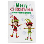 Funny Elves Aangepaste Kinder Foto's Vrolijk Kerst Medium Cadeauzakje (Voorkant)