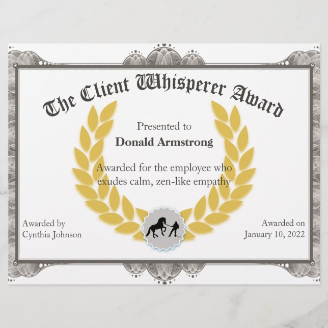 Funny Employee Award - Client Whisperer (Voorkant)