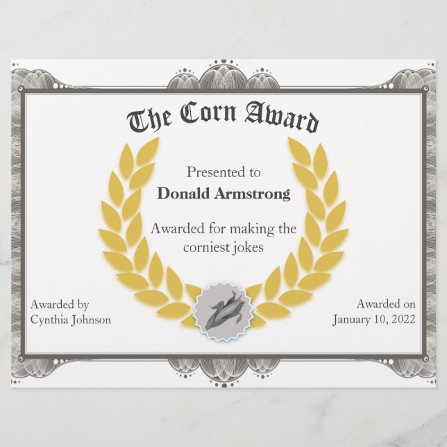 Funny Employee Award - Corn (Voorkant)