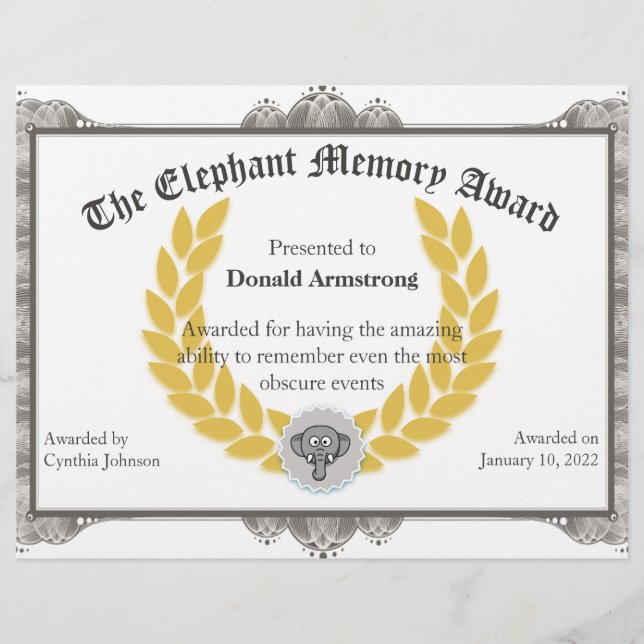 Funny Employee Award - Elephant Memory (Voorkant)