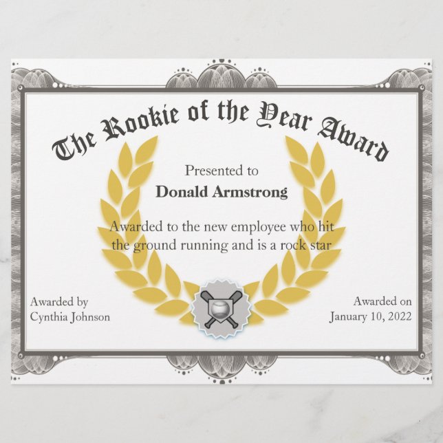 Funny Employee Award - Rookie of the Year (Voorkant)