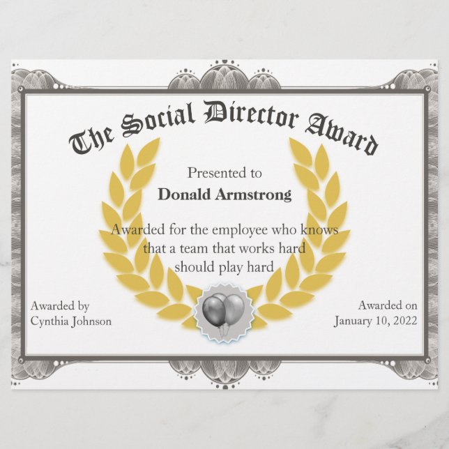 Funny Employee Award - Social Director (Voorkant)