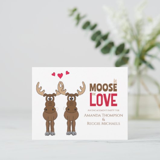 Funny Engagement Party Whimsical Moose QR Code Briefkaart (Staand voorkant)