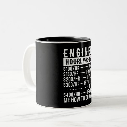 Funny Engineer Hourly Rate Mok (Voorkant links)