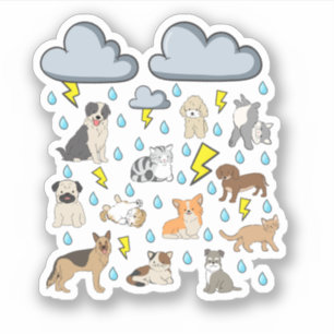 Funny English Idiom Raining Cats and Dogs Puppies Sticker