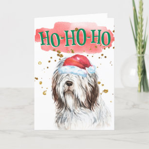 Funny English sheepdog Santa hat yappy howlidays Feestdagen Kaart