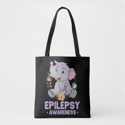 Funny Epilepsy Bewustheid Bloem Elephant Ribbon Draagtas (Voorkant)