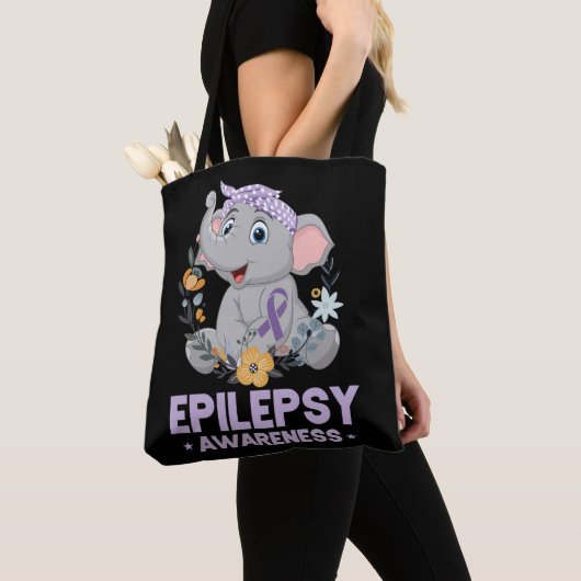 Funny Epilepsy Bewustheid Bloem Elephant Ribbon Draagtas (Dichtbij)