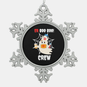 Funny ER Boo Boo Crew Nurse Halloween Cute Ghost Tin Sneeuwvlok Ornament