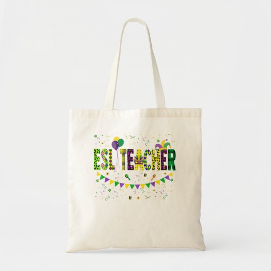 Funny ESL-leraar Mardi Gras Familie Matching Outfi Tote Bag (Voorkant)