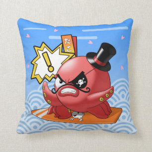 Funny Evil Octopus met Mustache en Seigaiha Kussen