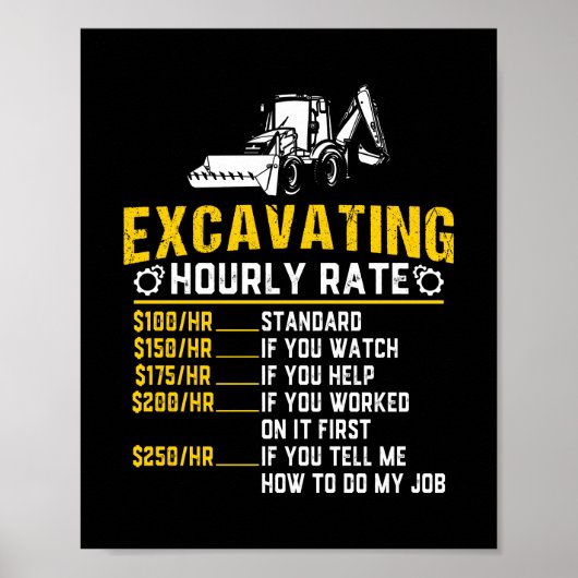 Funny Excavator met uursnelheid Poster (Voorkant)